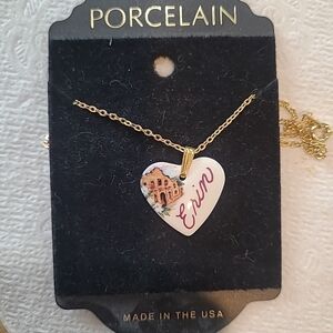 Kiln-Fired Porcelain "Erin" Heart Flowers Necklace